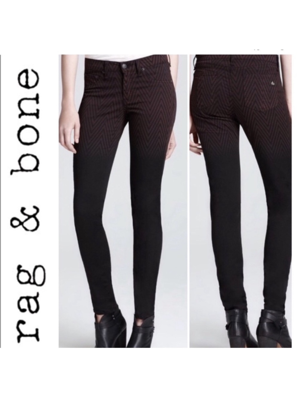 Rag & Bone Chevron Ombre Print Black Jeans 30